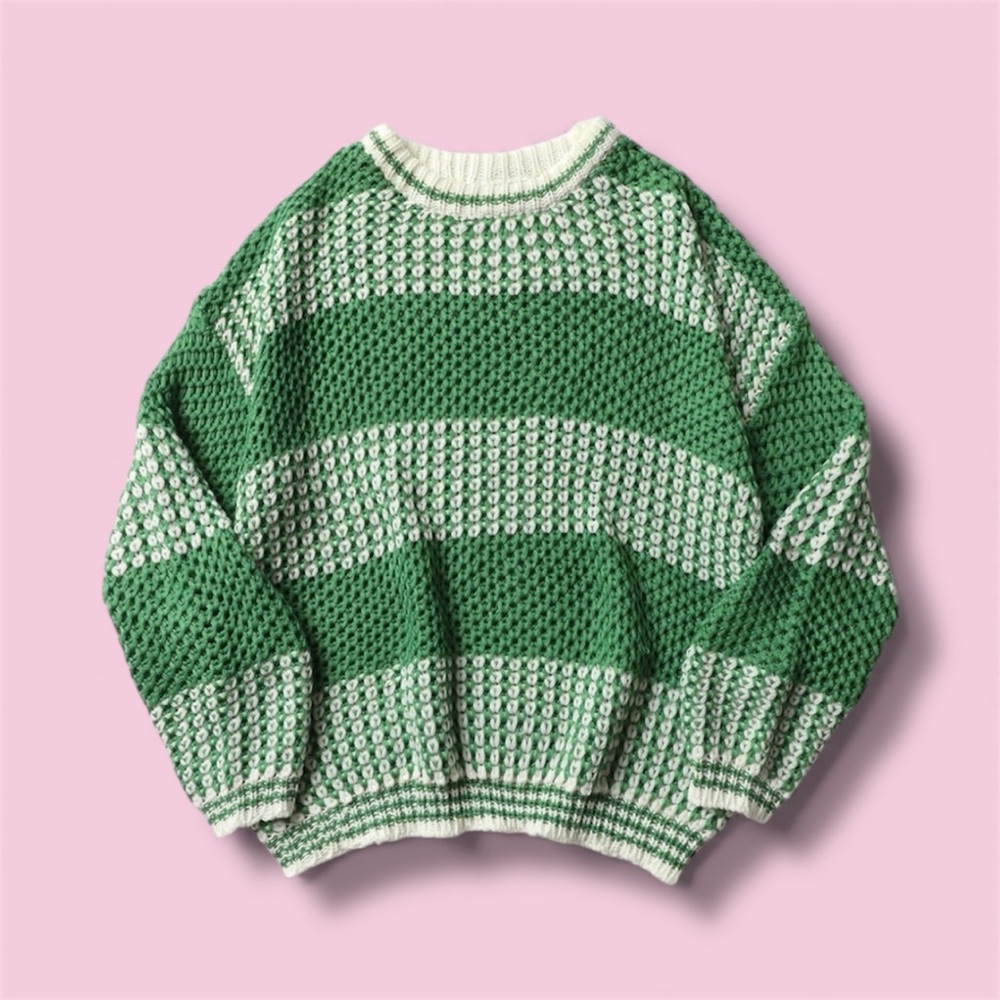 Green and White Striped Sweater